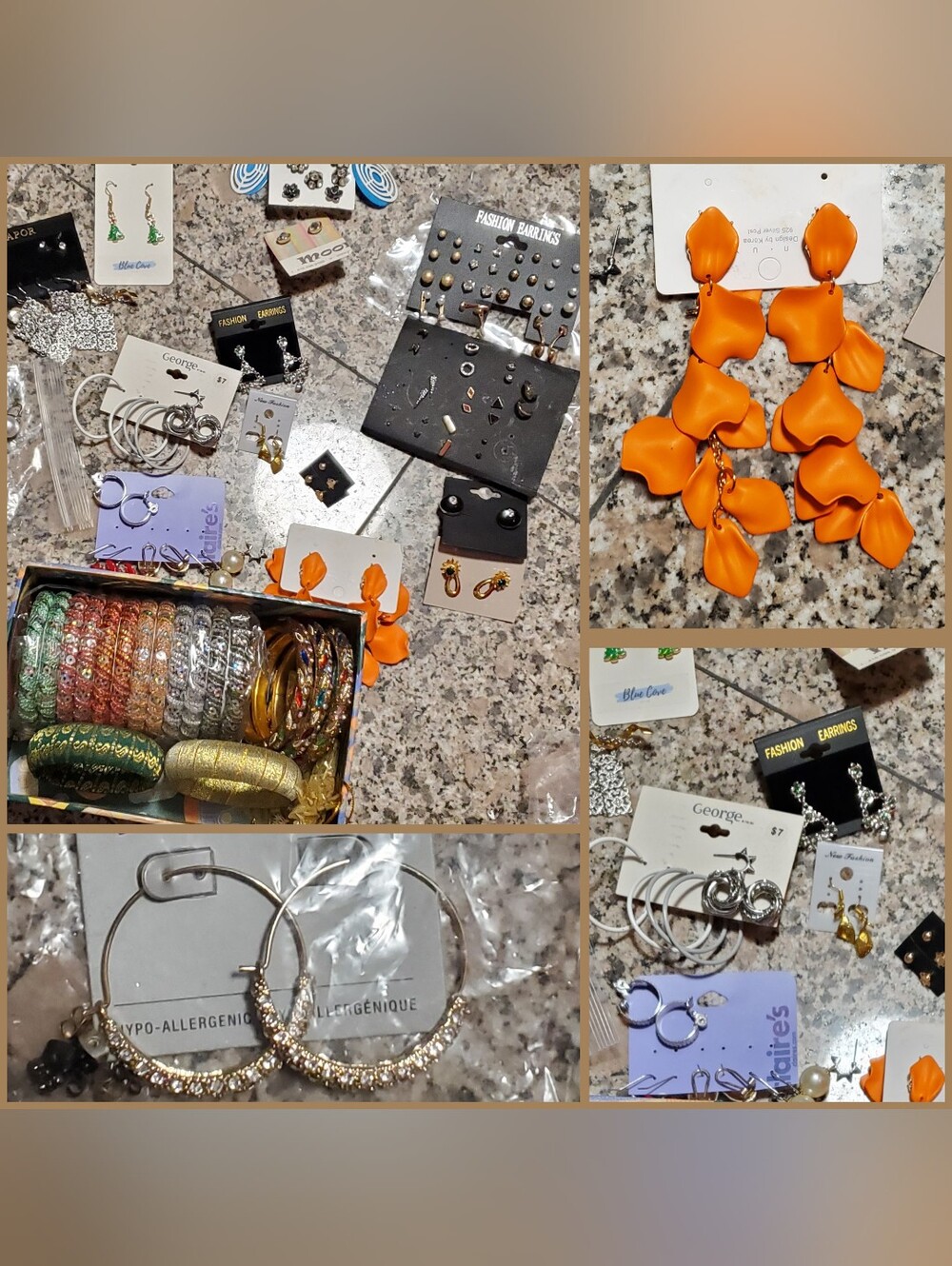 Large lot of Jewelry bracelets and earrings, all pictured over 60 pcs NEW